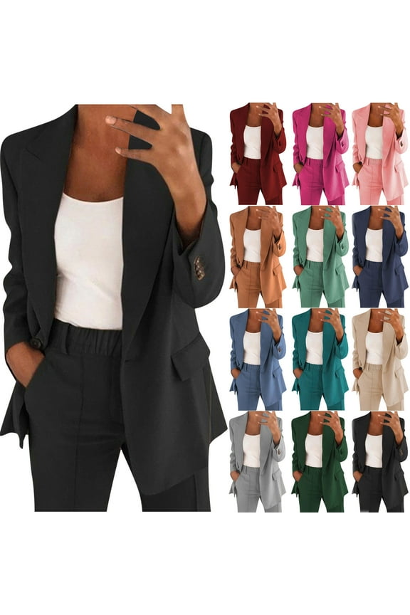 Blazers for Women 2 Piece Plus Size Business Suits Dressy Casual Notched Lapel One Button Cardigan Jacket and Dress Pants with Pockets Green XXXXXL