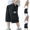 thumbnail image 1 of Jinhomg Boy's Baggy Cargo Shorts Elastic Waist Straight Cotton Shorts Trendy Letter Print Summer Short Pants with Pockets Khaki 9 Years, 1 of 5