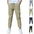 thumbnail image 1 of Jinhomg Boys Cargo Pants with Pockets Casual Elastic Waist Cotton Linen Joggers Baggy Comfy Full Length Straight Pant Daily Wear Army Green 4 Years, 1 of 4