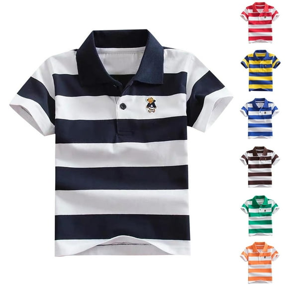 Jinhomg Boys Cotton Shirts Cute Striped Print Lapel Collared Tees Casual Comfy Short Sleeve Summer Blouse Tops Green 10 Years