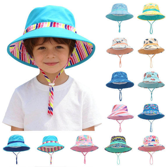 Jinhomg Boys Girls Beach Hats Kids Fashion Reversible Pineapple Print Bucket Hat Cotton Breathable UPF Sun Hat with Chin Strap 1-8 Years,Orange
