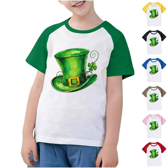 Jinhomg Boys Girls Holiday T Shirts Cute St.Patrick's Day Graphic Tees Lightweight Comfy Raglan Sleeve Crew Neck Tops Toddler Kids Spring Summer Wear Fall Saving Black 4 Years