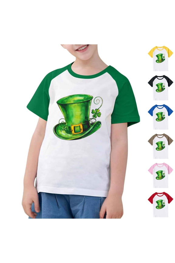 Boys Girls Holiday T Shirts Cute St.Patrick's Day Graphic Tees Lightweight Comfy Raglan Sleeve Crew Neck Tops Toddler Kids Spring Summer Wear Fall Saving Black 4 Years