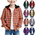 thumbnail image 1 of Jinhomg Boys Girls Hooded Plaid Shirt Kids Button Down Long Sleeve Shirts Stylish Casual Fall Jacket Lightweight Shackets with Pocket Yellow 140, 1 of 9