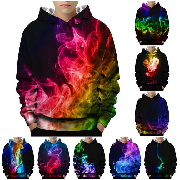 Jinhomg Boys Girls Hoodies Novelty 3D Printed Hooded Sweatshirts Trendy Casual Long Sleeve Pullover with Pocket Black 110