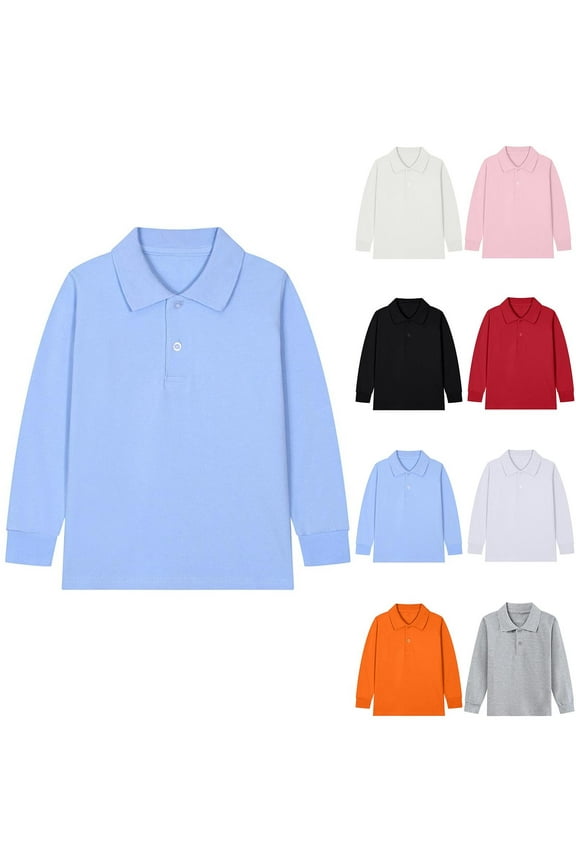 Boys Girls Long Sleeve Polo Shirt Casual Tennis Golf T-shirt Solid Color School Uniform Shirt Orange 7 Years