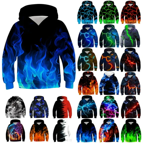 Jinhomg Boys Hoodies Kids 3D Graphic Printed Hooded Sweatshirt Loose Casual Pullover Hoody with Pocket Blue 160