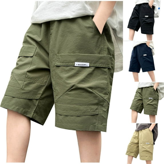 Jinhomg Boys Summer Cargo Shorts Loose Fit Comfy Elastic Waist Workout Shorts Toddler Kids Casual Solid Outdoor Short Pants with Pockets Khaki 5 Years