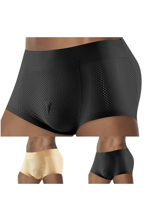 Breathable Mesh Boxers for Men Lightweight Comfy Gym Athletic Underwear with Hip Pad Enhancing Buttocks Boxer Shorts Black L