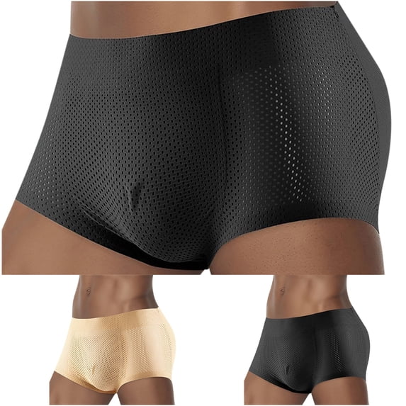 Jinhomg Breathable Mesh Boxers for Men Lightweight Comfy Gym Athletic Underwear with Hip Pad Enhancing Buttocks Boxer Shorts Black L
