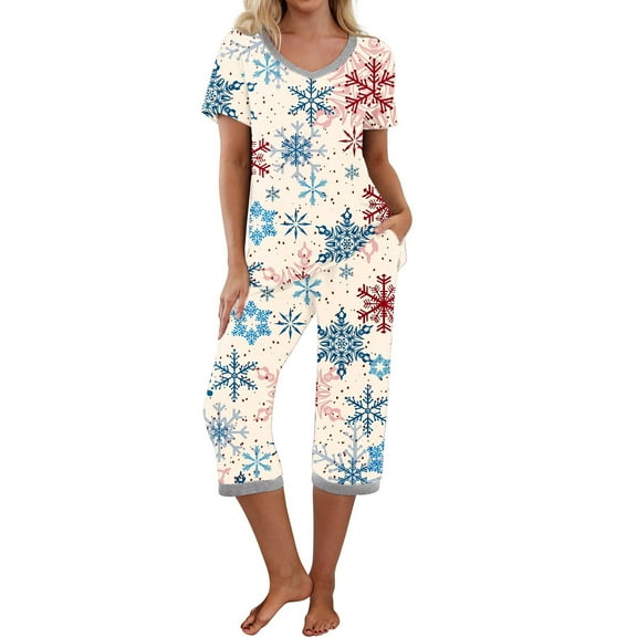 Jinhomg Breathable Pajama Set for Women 2 Piece Cute Floral Graphic Nightwear Loose Fit Comfy Long Sleeve Button Down Tops with Elastic Waist Pants White XL