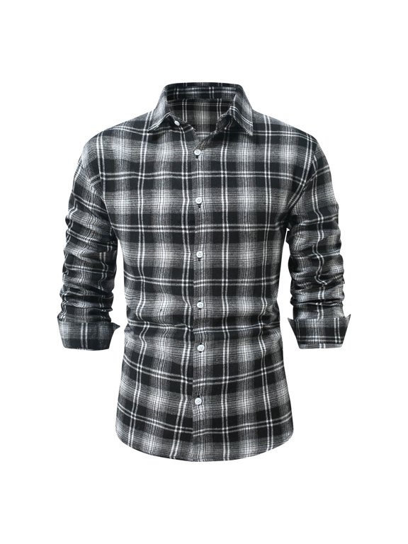 Buffalo Plaid Shirts for Men Lightweight Comfy Button Down Spring Shirts Casual Loose Long Sleeve Lapel Collared Shirt Daily Wear Spring Saving Black S