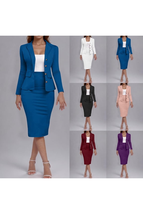 Business Suits for Women formal Open Front Office Jacket with Midi Pencil Skirt Sets Plain Solid Everyday Work Wear White XXXXL