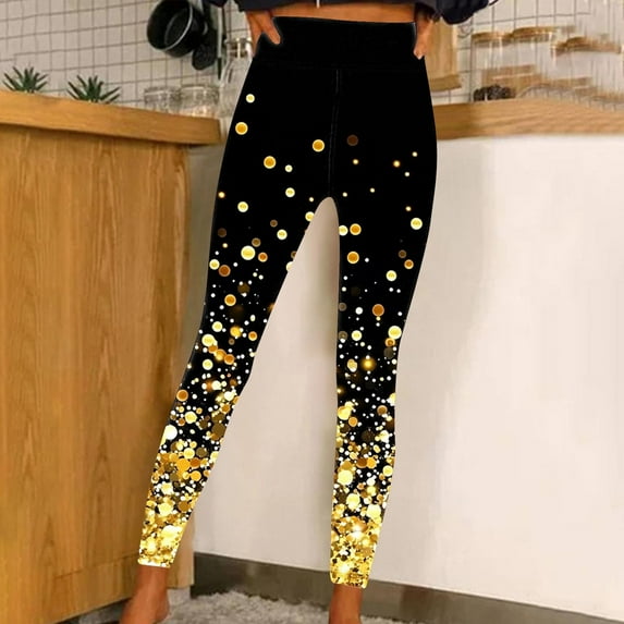 Jinhomg Buttery Soft Yoga Pants for Women Novelty Funny Sequin Print Leggings Lightweight Comfy Full Length High Waist Tights Holiday Party Pant Sales Today Clearance Multicolor XXL