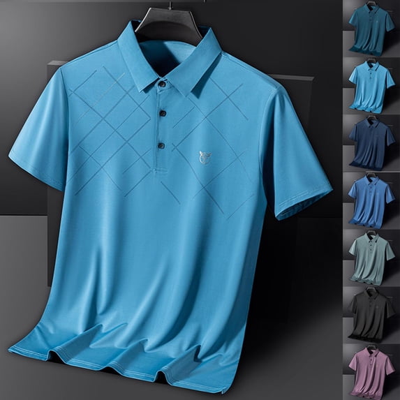 Jinhomg Button Polos Shirts for Men Lightweight Comfy Short Sleeve Ice Silk Golf Shirt Moisture Wicking Outdoor Tennis Shirt Athletic Tee Tops Holiday Clearance Sale Black M