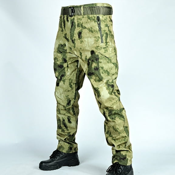 Jinhomg Camo Outdoor Pants for Men Thick Warm Fleece Lined Cargo Pants Big and Tall Comfy Straight Leg Camouflage Pants with Zip Pockets Army Green XXXL