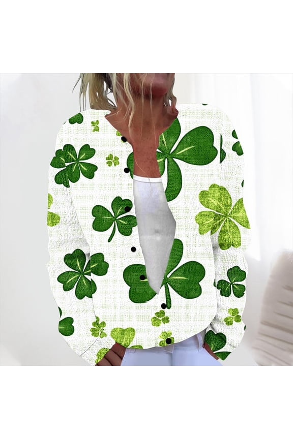 Cardigan Sweaters for Women Funny St Patrick's Day Cardigans Plus Size Comfy Long Sleeve Button Down Jackets Ladies Thin Holiday Sweater 90% off Clearance Sale Green S