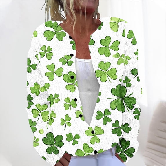 Jinhomg Cardigan Sweaters for Women Funny St Patrick's Day Cardigans Plus Size Comfy Long Sleeve Button Down Jackets Ladies Thin Holiday Sweater Fall Saving Green XL