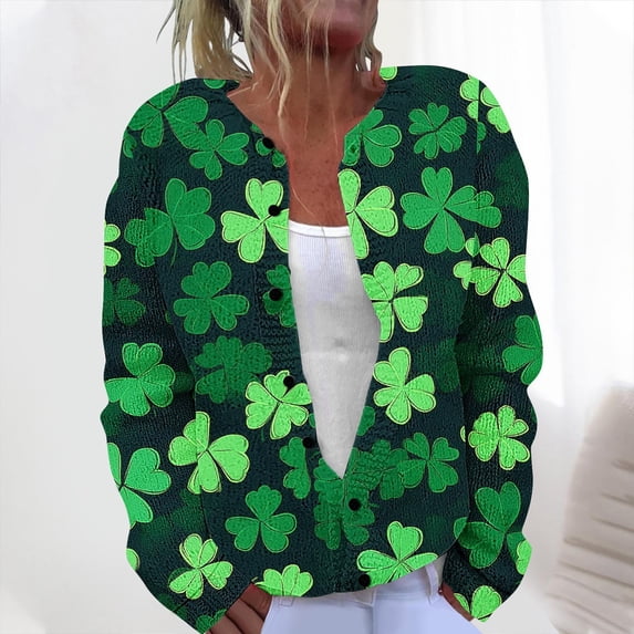 Jinhomg Cardigan Sweaters for Women Funny St Patrick's Day Cardigans Plus Size Comfy Long Sleeve Button Down Jackets Ladies Thin Holiday Sweater Sales Today Green M
