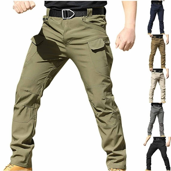 Jinhomg Cargo Pants for Men Casual Solid Multiple Pockets Outdoor Pants Lightweight Comfy Elastic Waist Tapered Work Pants Deal of The Day Black XXXL
