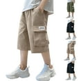 thumbnail image 1 of Jinhomg Cargo Shorts for Little Boys Casual Knee Length Cotton Workout Shorts Baggy Comfy Elastic Waist Short Pants with Pockets Khaki 8 Years, 1 of 4