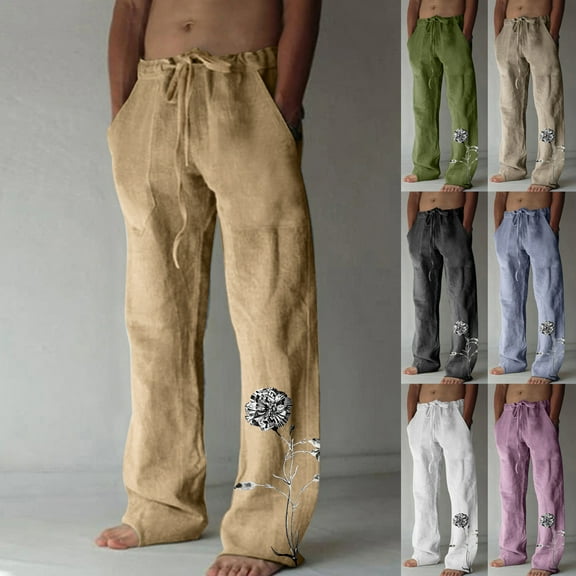 Jinhomg Casual Beach Pant for Men Fashion Dandelion Print Lounge Pants Breathable Comfy Elastic Drawstring Waist Vacation Trousers with Pockets L