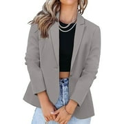 Jinhomg Casual Blazer Jacket for Women Long Sleeve Lapel Button Office Jacket Dressy Open Front Solid Suit Jacket with Pockets Deals of The Day Clearance Gray XL