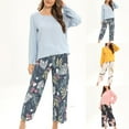thumbnail image 1 of Jinhomg Casual Comfy Sleepwear for Women 2 Piece Loose Fit Loungewear Cute Floral Print Wide Leg Pants and Long Sleeve Crew Neck Tops Sets Yellow S, 1 of 4