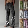 thumbnail image 1 of Jinhomg Casual Cotton Linen Pants for Men 2025 Trendy Dandelion Graphic Beach Pant Baggy Comfy Elastic Waist Trousers with Drawstring Items for Men S, 1 of 8
