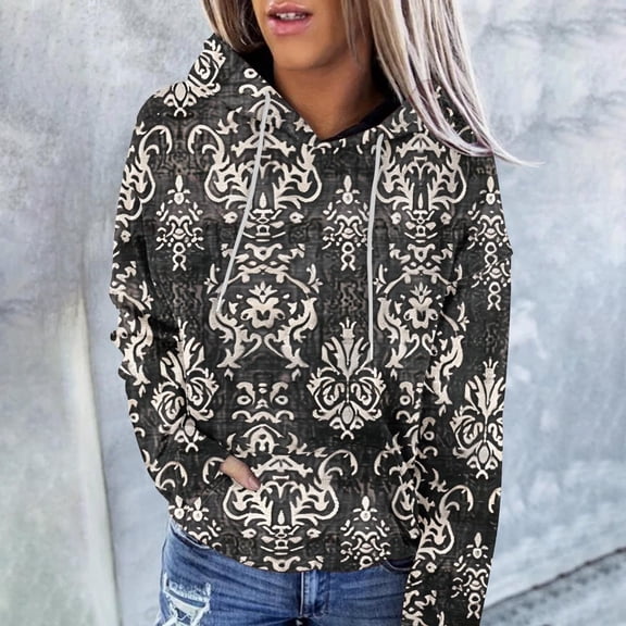 Jinhomg Casual Fall Hoodies for Women Lightweight Comfy Long Sleeve 2026 Trendy Printed Streetwear Tops Going Out Wear Blue XXL