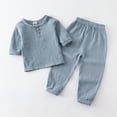 thumbnail image 1 of Jinhomg Casual Fall Outfit for Toddler Girl Boy 2 Pcs Comfy Cotton Clothes Set Long Sleeve Solid Shirt and High Waist Pants Set Holiday Deal Blue 5 Years, 1 of 9