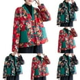 thumbnail image 1 of Jinhomg Casual Puffer Coat for Women Trendy Ethnic Style Floral Print Puffer Jacket Warm Comfy Long Sleeve Frog Button Outerwear With Pockets Limited Time Deal Navy M, 1 of 1