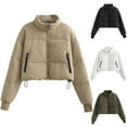 thumbnail image 1 of Jinhomg Casual Puffer Coat for Women Trendy Solid Zip-Up Cropped Jacket Fall Winter Lightweight Comfort Long Sleeve Stand Collar Outerwear with Zipper Pockets 90 Percent off Clearance Sale White S, 1 of 10