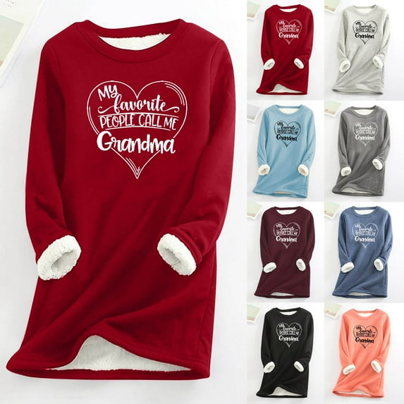 Jinhomg Casual Sherpa Lined Sweatshirts for Women Cute Heart Letter Print Sleepwear Tops Fall Winter Warm Cozy Long Sleeve Fleece Lined Loungewear Spring Saving Blue L