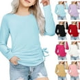 thumbnail image 1 of Jinhomg Casual Shirts for Kid Girls Cute Solid Color Pleated Waist Tops Lightweight Comfy Long Sleeve Crew Neck Shirt Spring Summer Pullovers 2025 Saving Pink, 1 of 7