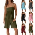 thumbnail image 1 of Jinhomg Casual Sleeveless Rompers for Women Loose Fit Spaghetti Strap Jumpsuit Plain Solid Ruched Shorts Overalls with Pockets Gray L, 1 of 7