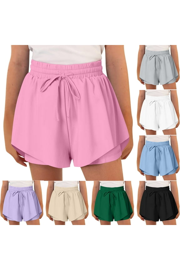 Cheer Shorts for Kids Girls Cute 2 In 1 Butterfly Shorts Loose Fit Comfy Elastic Drawstring Waist Outdoor Active Shorts Black 8 Years