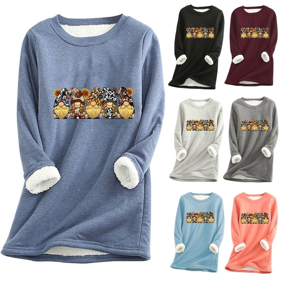 Jinhomg Christmas Sherpa Sweatshirts for Women Winter Comfy Long Sleeve Fleece Lined Tops Xmas Cute Gnome Graphic Loungewear Prime Day 2025 Clearance Blue S