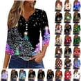 thumbnail image 1 of Jinhomg Christmas Tops for Women 3/4 Sleeve Henley Shirt Xmas Holiday Party Blouses Casual Festival Top Ofertas de hoy Multicolor L, 1 of 6