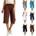 thumbnail image 1 of Jinhomg Clearance Sales Today! Women Cotton Linen Capri Pants High Waisted Drawstring Cropped Palazzo Pants Summer Beach Capris with Pockets White XXXL, 1 of 9
