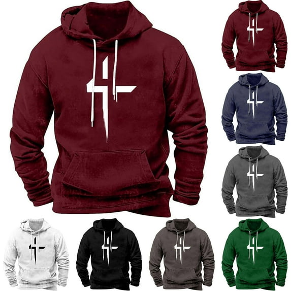 Jinhomg Comfortable Pullover Hoodie for Men 2025 Trendy Crucifix Graphic Sweatshirts Big and Tall Long Sleeve Athletic Tops with Kangaroo Pockets Winter Saving Black XL