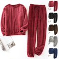 thumbnail image 1 of Jinhomg Comfy Flannel Pajama for Women Fall Winter Thermal Long Sleeve Crew Neck Tops and Elastic Drawstring Waist Pants 2 Pcs Plus Size Soft Cozy Loungewear Winter Saving Gray XL, 1 of 9