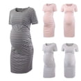 thumbnail image 1 of Jinhomg Comfy Maternity Dress for Women Cute Striped Print Short Sleeve Shift Dresses Slim Fit Casual Short Sleeve Midi Pregnancy Dress Dark Gray S, 1 of 4
