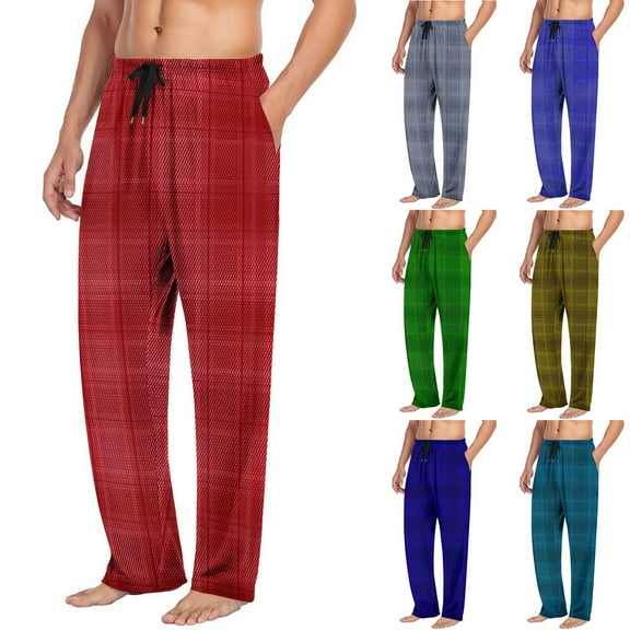 Jinhomg Comfy Men's Lounge Pants Plaid Pajamas Pants for Men Lightweight Elastic Waist Home Pant Loose Sleep Bottoms Homewear Yellow,XXL