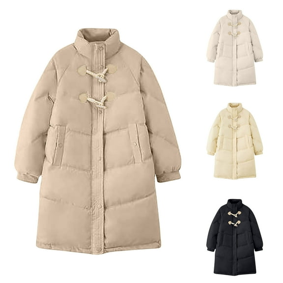 Jinhomg Cotton Coat for Women Oversized Mid Length Puffer Jacket Fall Winter Thermal Cozy Button Down Heavyweight Coats with Pockets Winter Saving Yellow XL