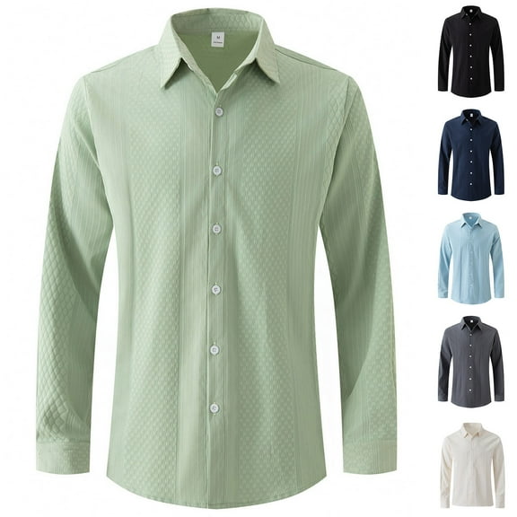 Jinhomg Cotton Knit Shirt for Men Dressy Casual Solid Color Button Down Shirts Big and Tall Comfy Long Sleeve Lapel Collar Business Shirts Work Wear 90% off Clearance Sale Gray S