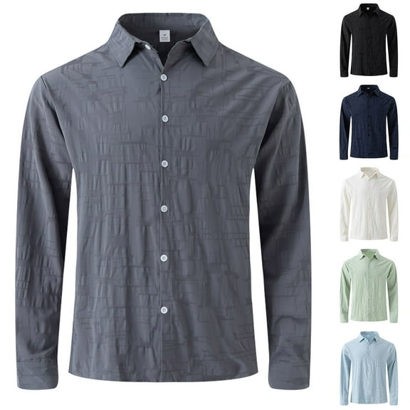 Jinhomg Cotton Knit Shirt for Men Dressy Casual Solid Color Button Down Shirts Big and Tall Comfy Long Sleeve Lapel Collar Business Shirts Work Wear Khaki XXL