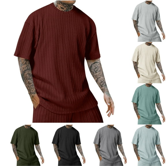 Jinhomg Cotton Knit Shirt for Men Lightweight Comfy Short Sleeve Crew Neck T-Shirts Big and Tall Casual Solid Spring Summer Tops Daily Wear 2025 Saving Green L
