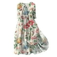 thumbnail image 1 of Jinhomg Cotton Linen Dresses for Women 2025 Trendy Floral Print Maxi Dress Plus Size Comfy 3/4 Sleeve Button Down A Line Dress Dress Red XL, 1 of 1