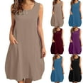 thumbnail image 1 of Jinhomg Cotton and Linen Dresses for Women Casual Sleeveless Mini Tank Dress Plus Size Comfy Button Crew Neck Summer Dress Vacation Beachwear Purple M, 1 of 7